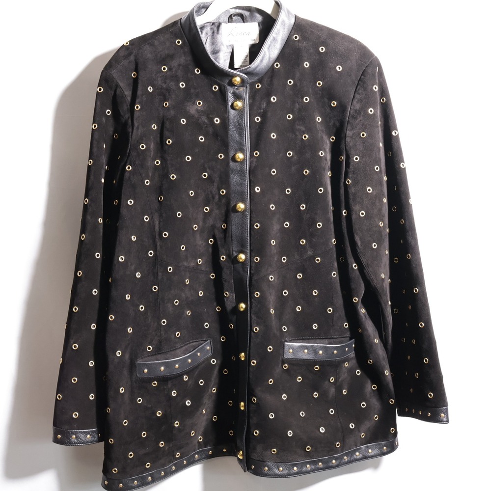 VTG 90s Linea By Louis Dell'olio Leather Suede Jacket Gold Grommet Studded‎ 1X
